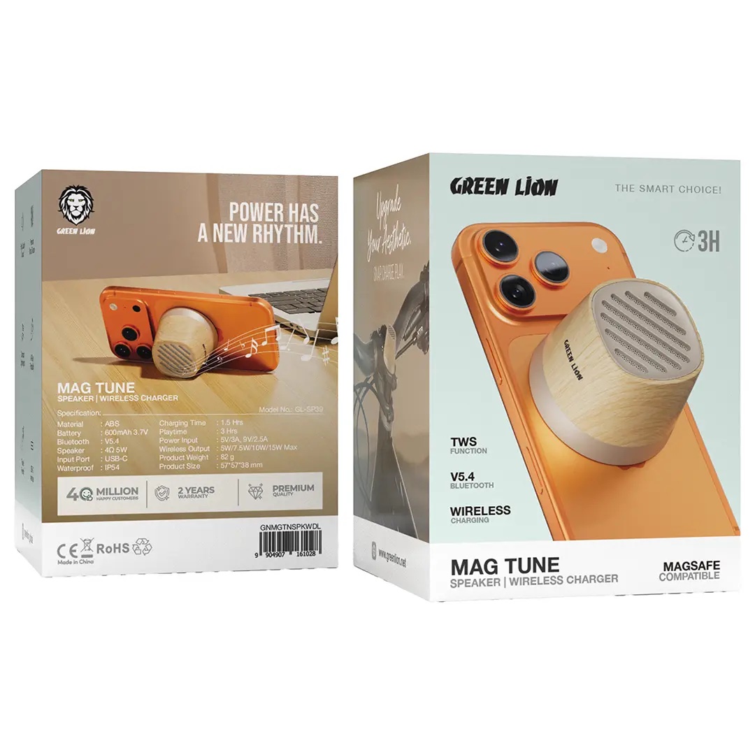 Green Lion MAG TUNE Mini Speaker & Wireless Charger Light Wood — şəkil 3
