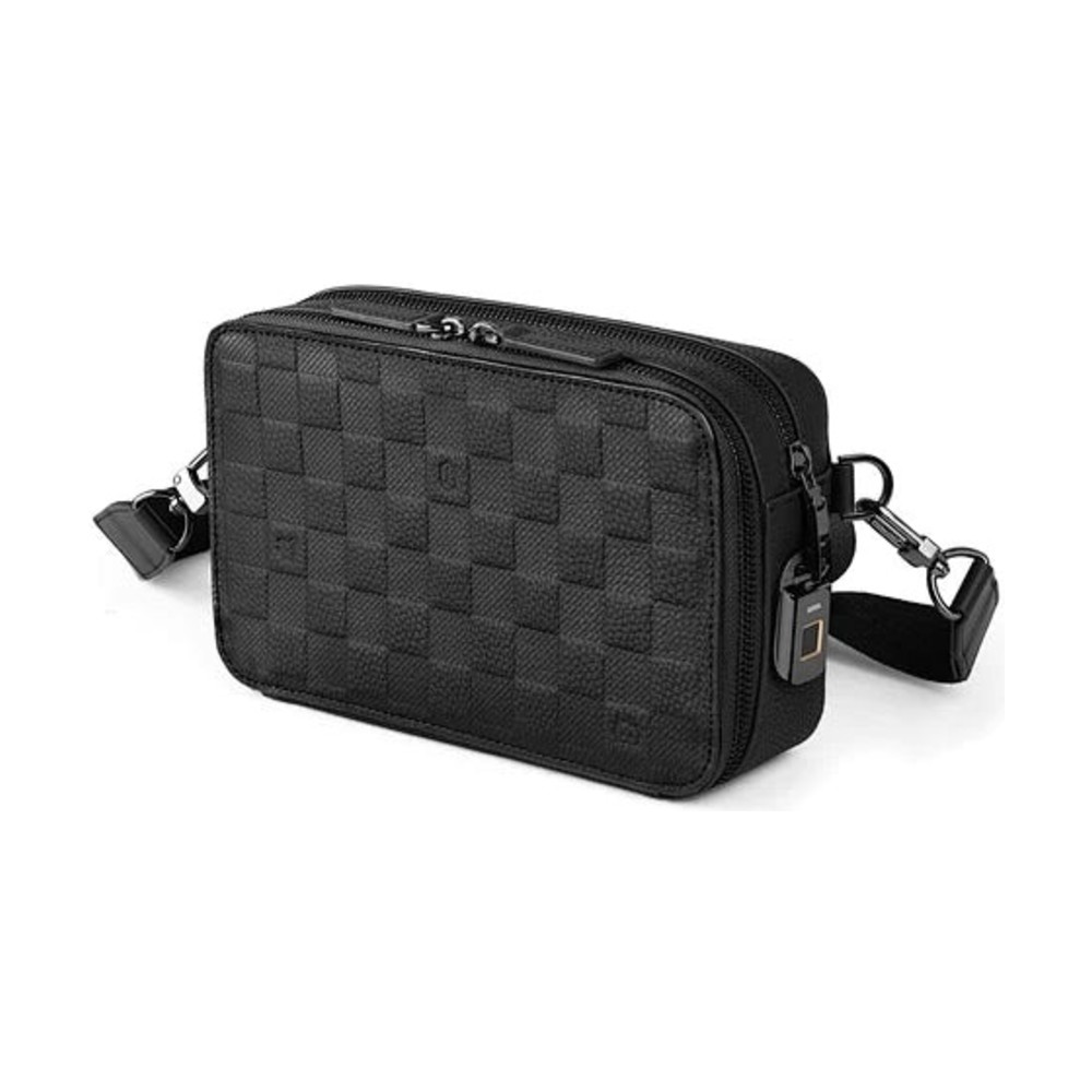 WIWU Master Genuine Leather Fingerprint Lock Crossbody Bag - Black