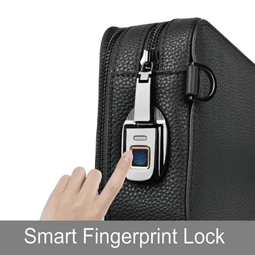 WIWU Master Genuine Leather Fingerprint Lock Crossbody Bag - Black — şəkil 2