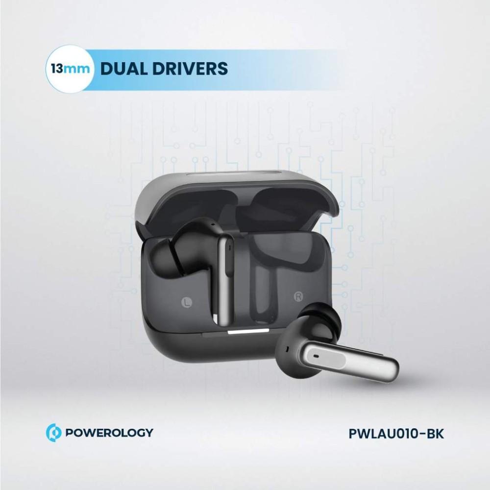 Powerology Hybrid ANC + ENC 6Mic Earbuds - Black — şəkil 4