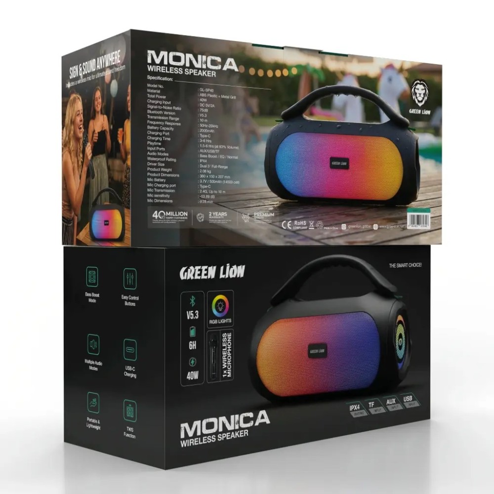 Green Lion Monica Wireless Speaker with Mic Black — şəkil 4